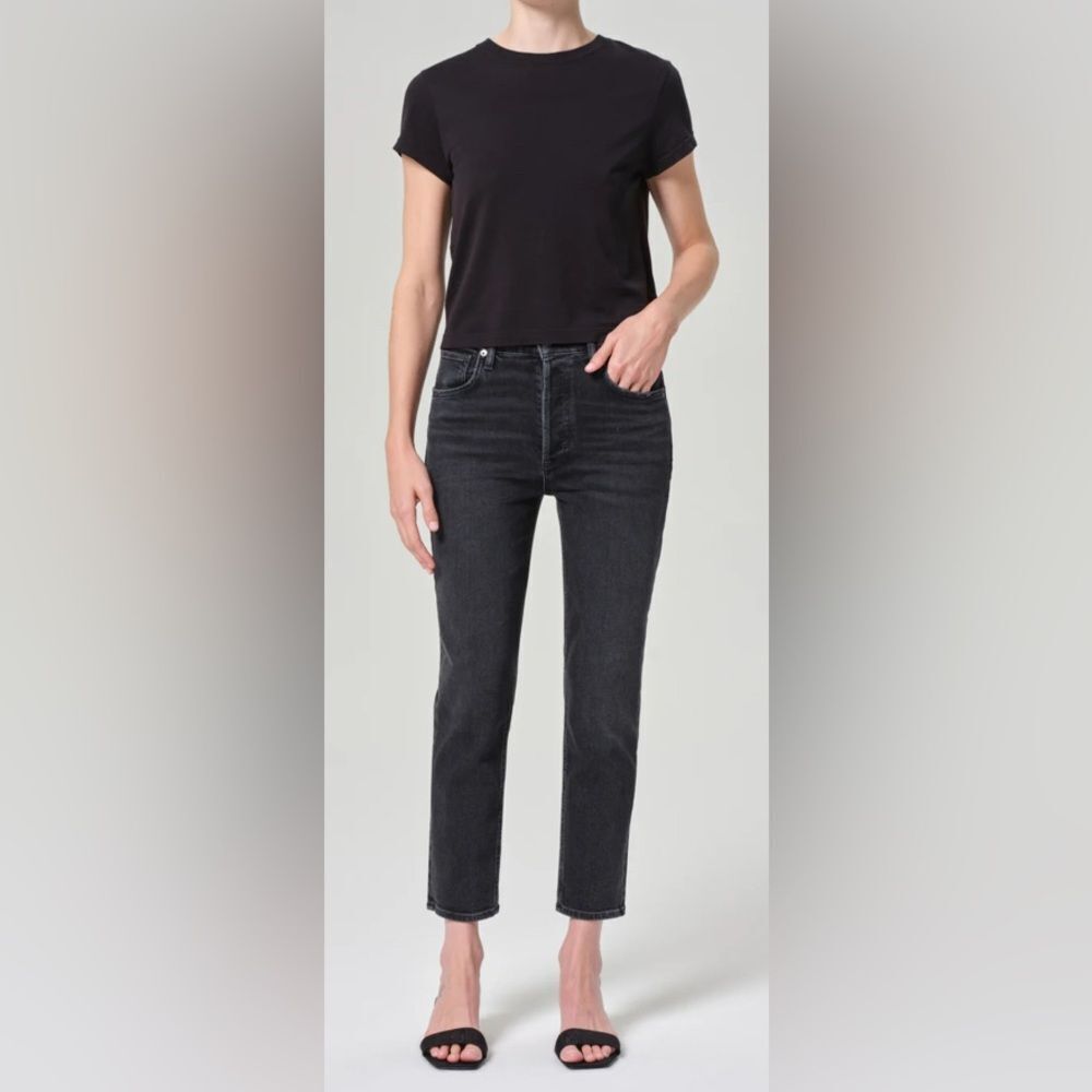 Agolde Riley Cropped Washed Black Jeans